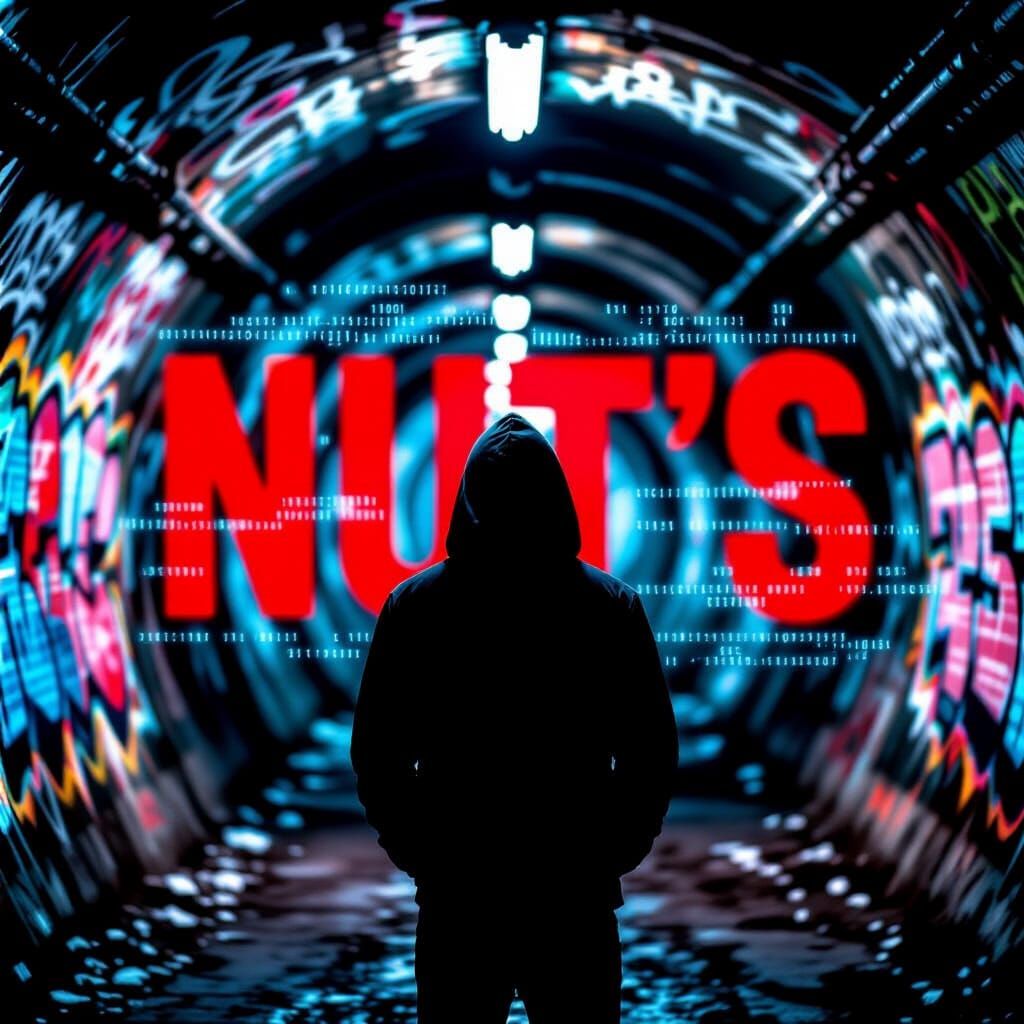 Mysterious Figure in Urban Tunnel with Cybernetic Data Strea...