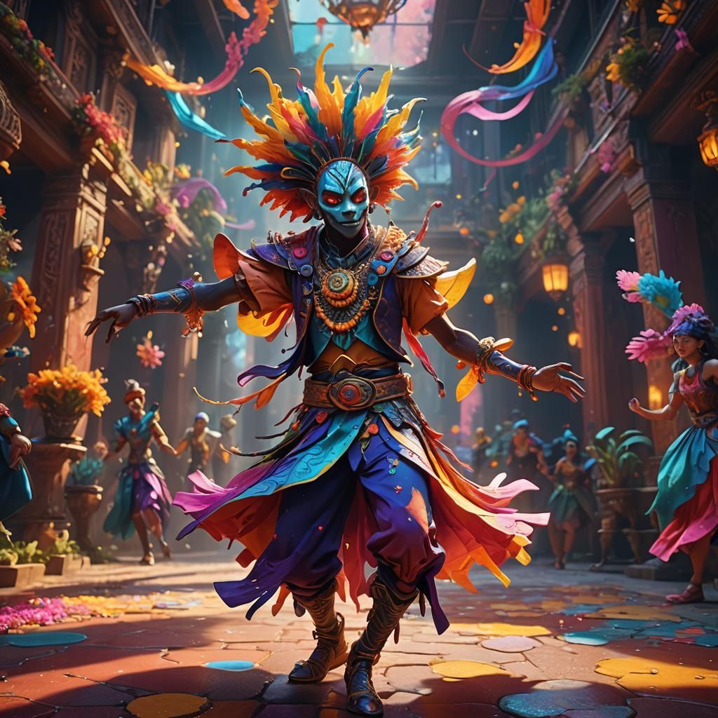 Colorful Character Dances in Dreamlike Environment