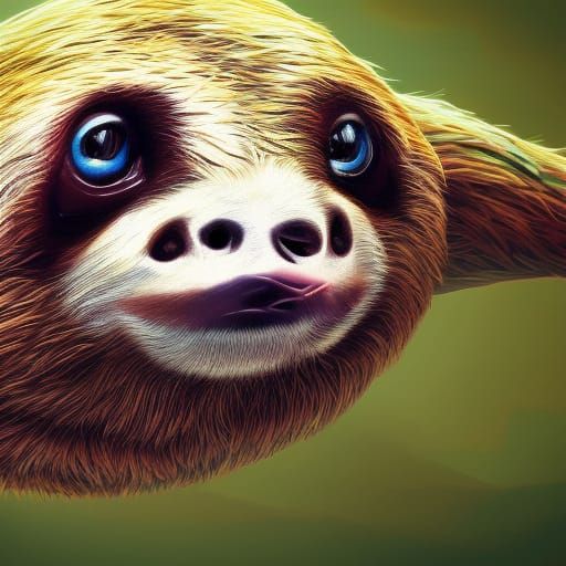 Detailed Sloth Portrait in Hyperrealistic Splash Art
