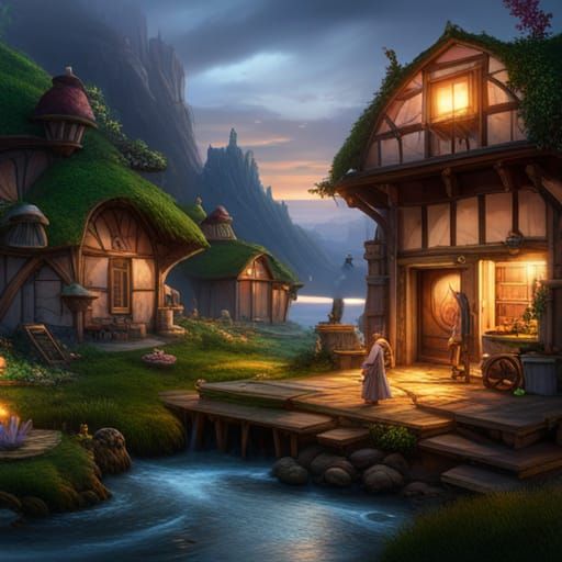 Enchanted Mushroom Village with Fairies and Animals