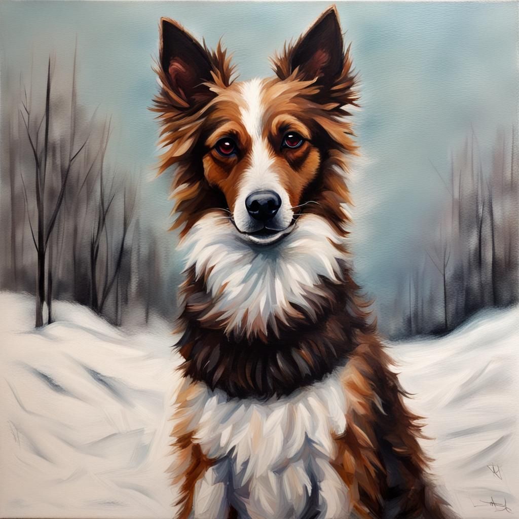 Dog in Sweater: Abstract Art in Snow