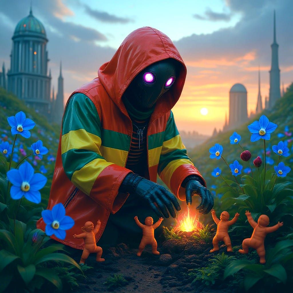 Botanist in Rainbow Biomechanical Garden