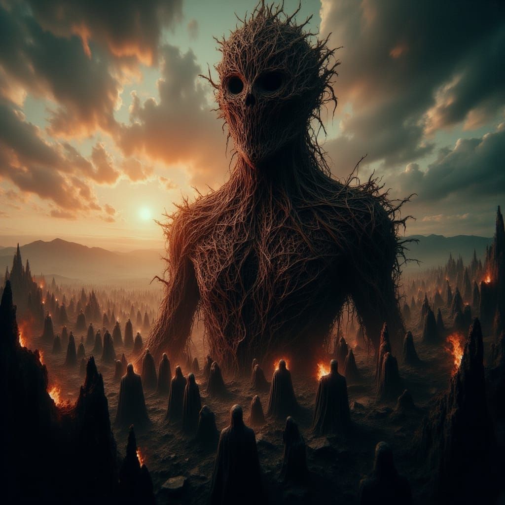 Wicker Sculpture in Scottish Highlands Sunset