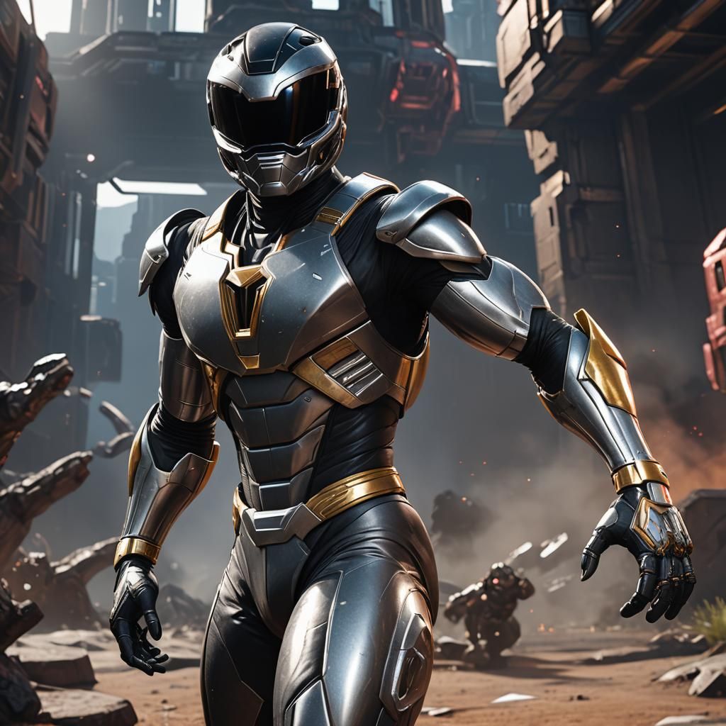 Black Space Ranger in Silver Suit, 3D Render