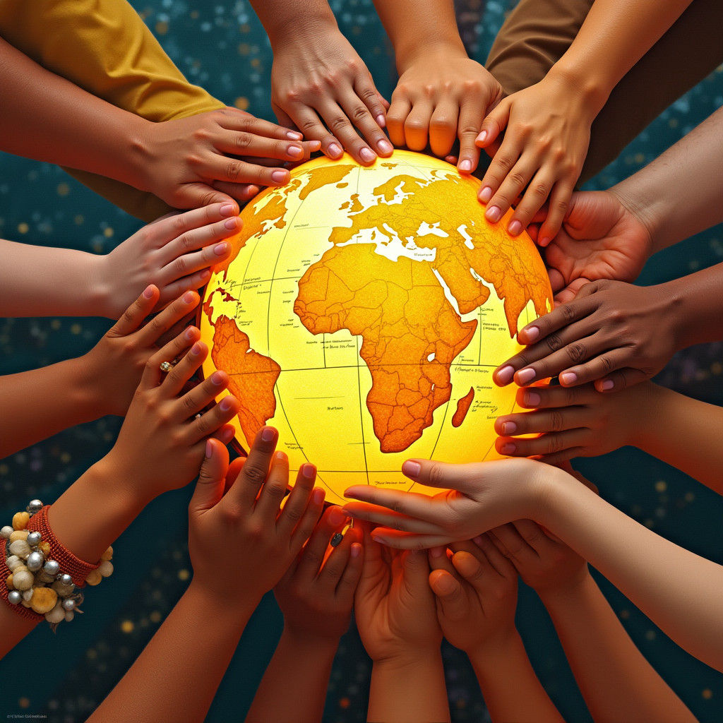Diverse Hands Unite to Lift a Glowing Globe
