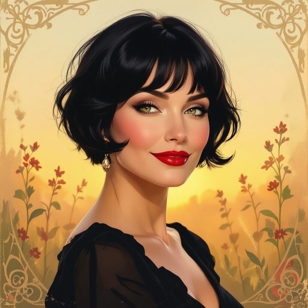 Elegant Woman in Golden Hour Light, Impressionist Style