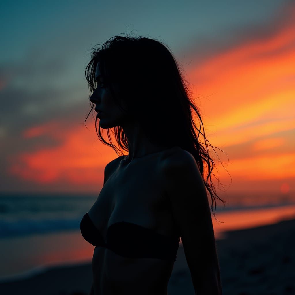 Surfer in Darkness: Cinematic Orange and Blue