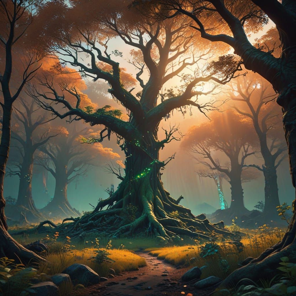 Whimsical Forest Gathering at Dusk