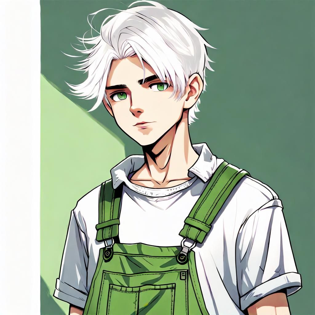 White-Haired Boy in Overalls: Comic Art Forest Spirit