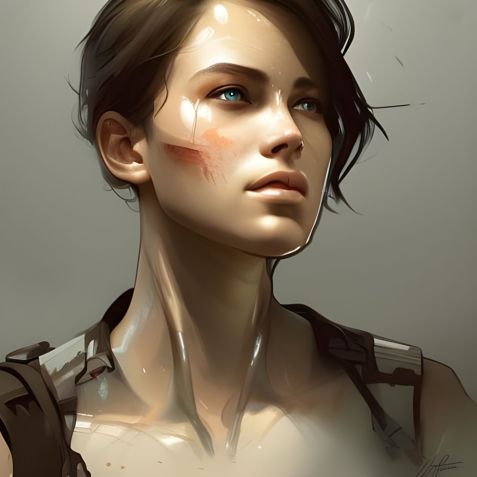 Injured Female Soldier Portrait in Art Nouveau Style