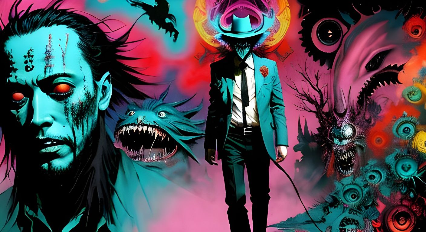 Turquoise Dream Eater in Psychedelic Horror Style