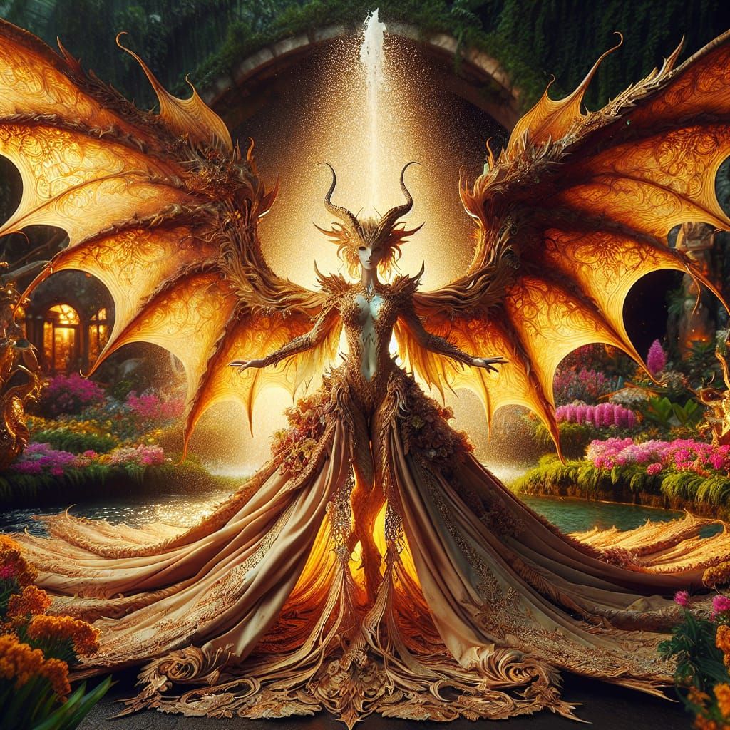 Majestic Dragon Fairy in Lush Garden