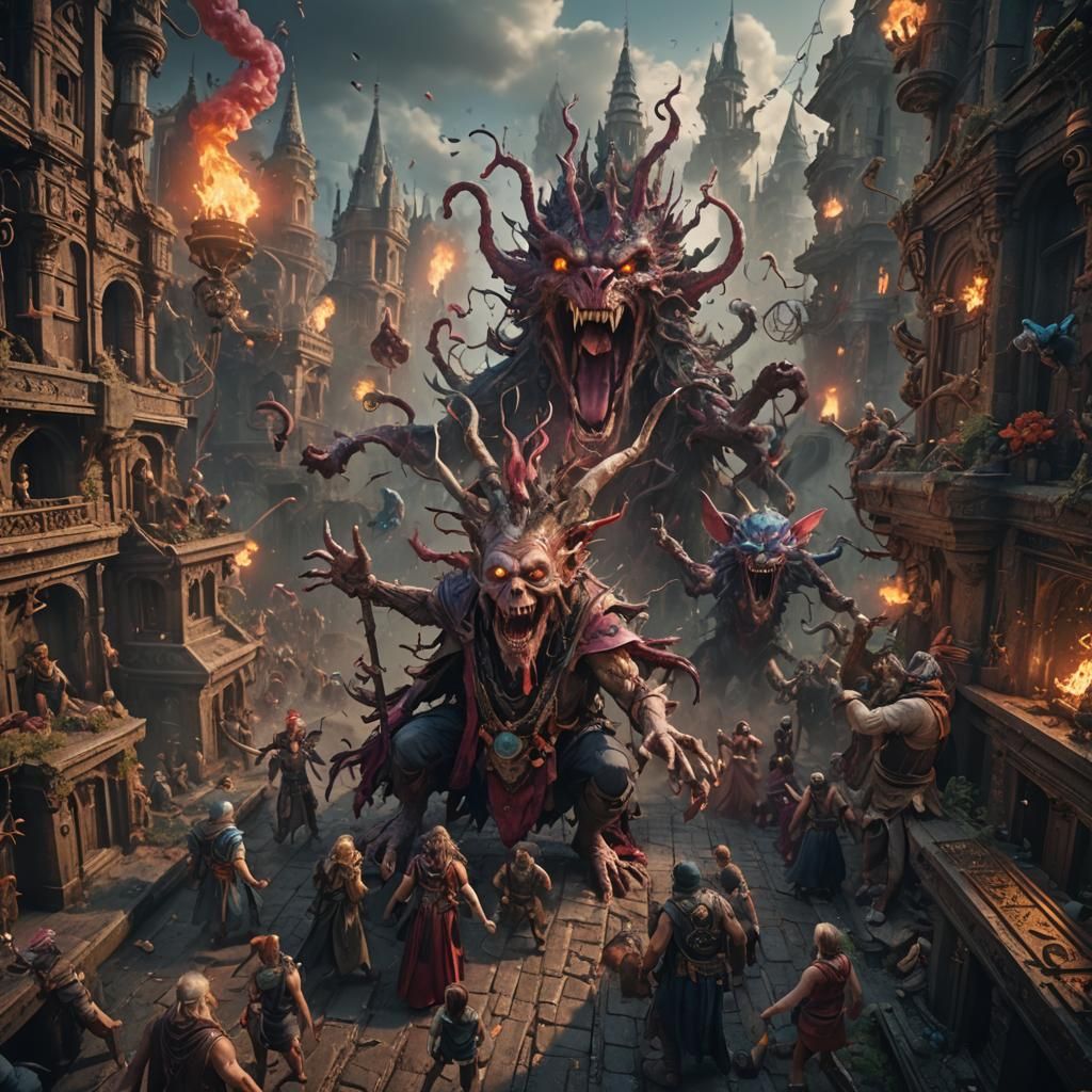 Fantastical Matte Painting of Raving Mad People