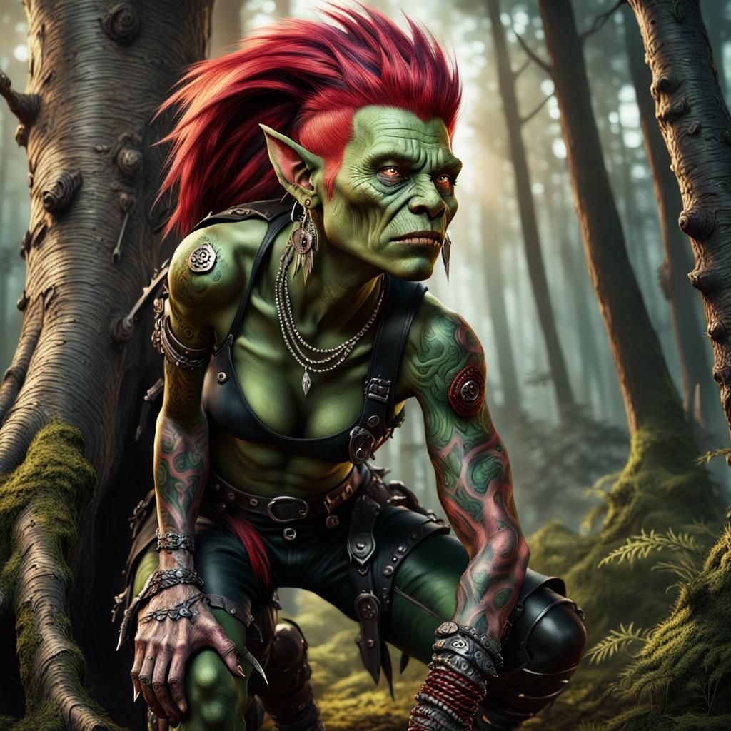 Beautiful Troll Hunter in Forest: Digital Illustration