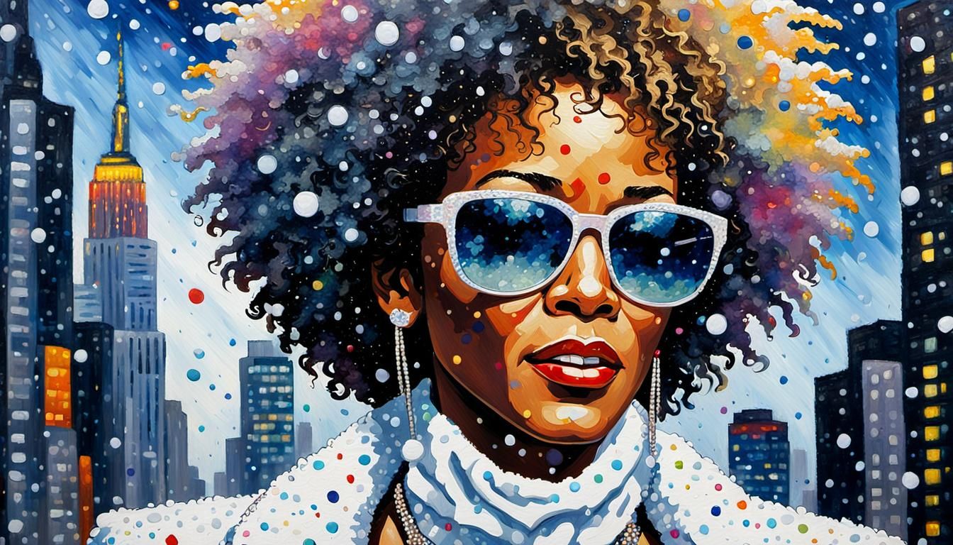 Pop Art Portrait of Singer in Falling Snow