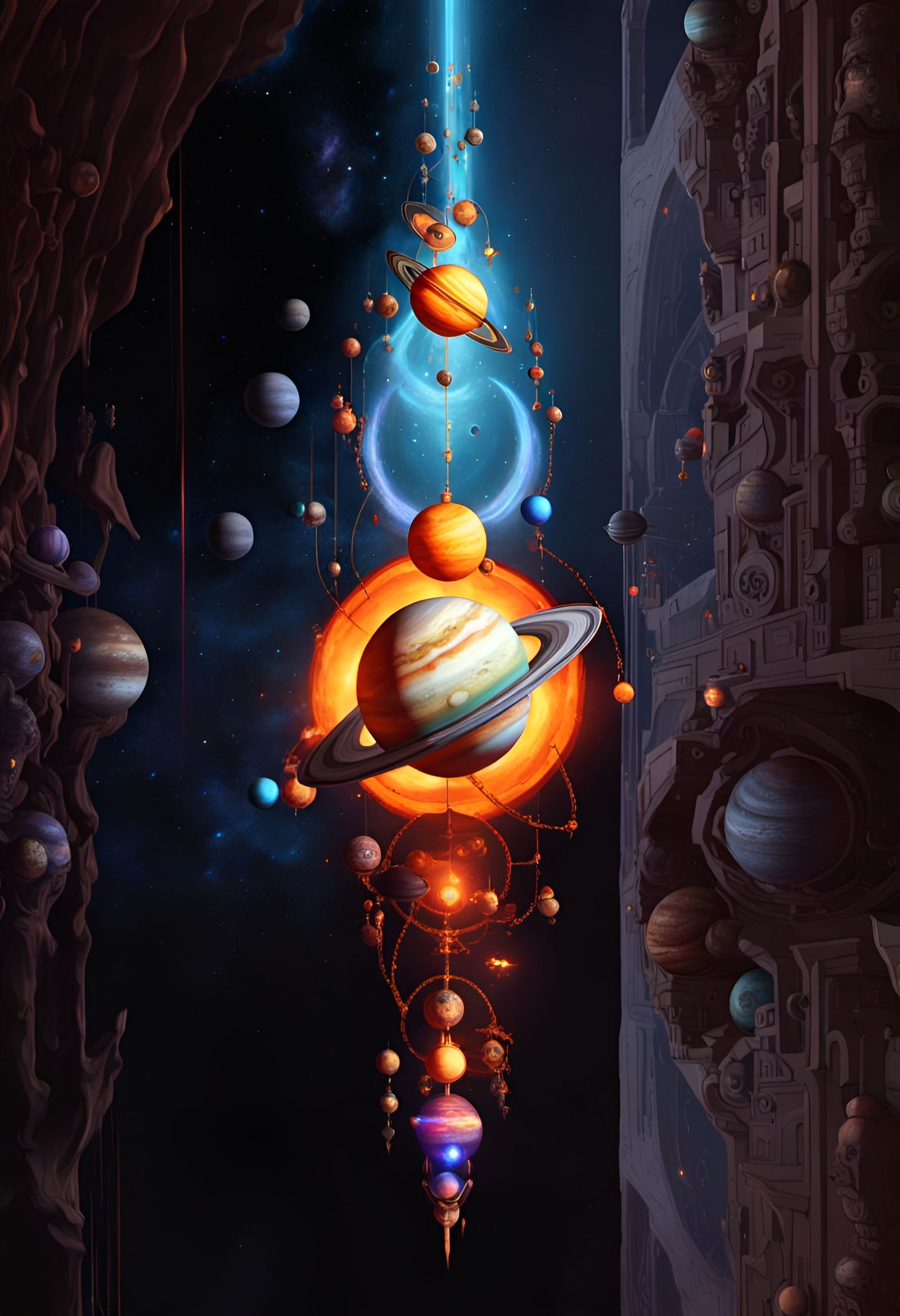 Planetary Alignment: Saturated Linework Concept Art