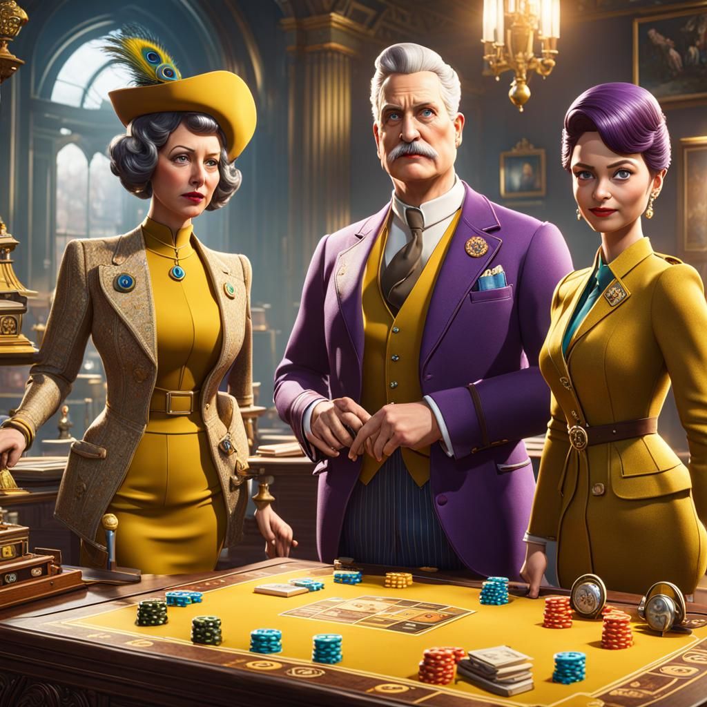 Clue Characters Observe Board Game in 3D Style