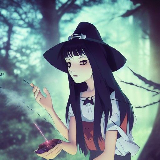 Kawaii Goth Witchcraft in Studio Ghibli Style