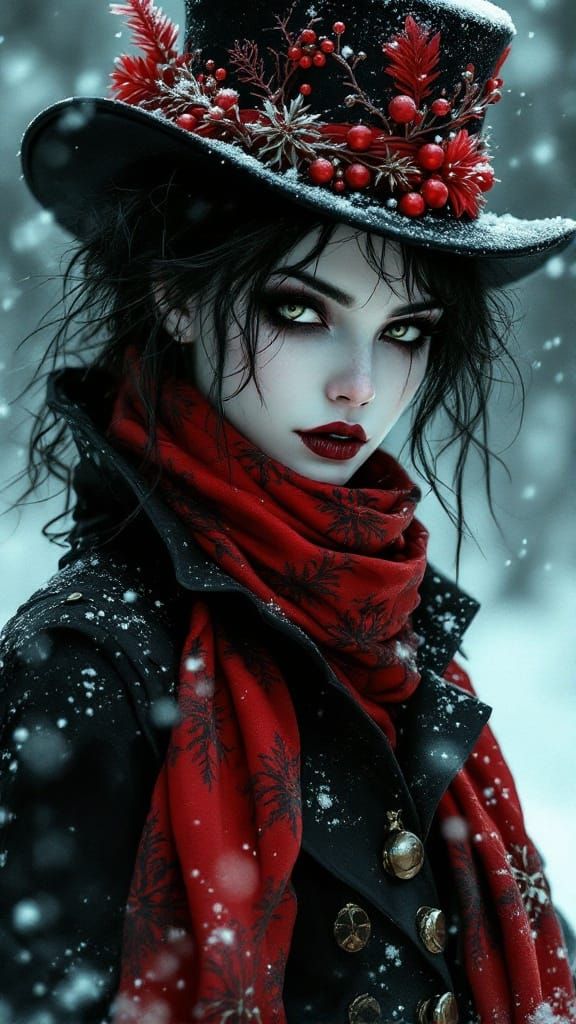 Gothic Woman in Winter Illustration Style