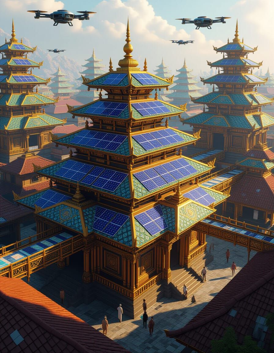 Indian Data Pagoda with Sky Bridges and Drones