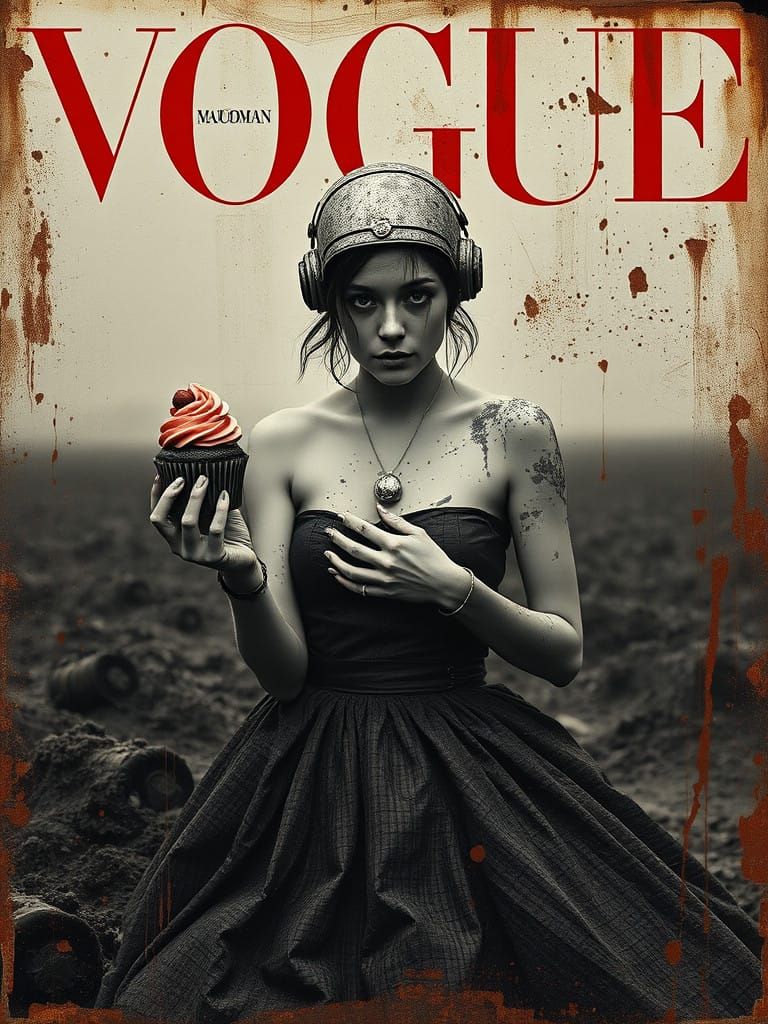 Surreal Fine Art Photograph of Woman in Mud with Cupcake