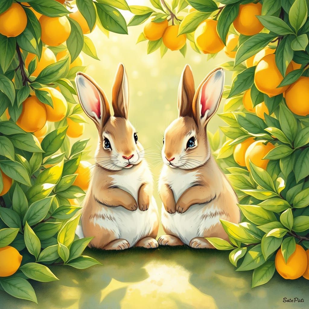 Whimsical Rabbits in a Sunny Lemon Grove