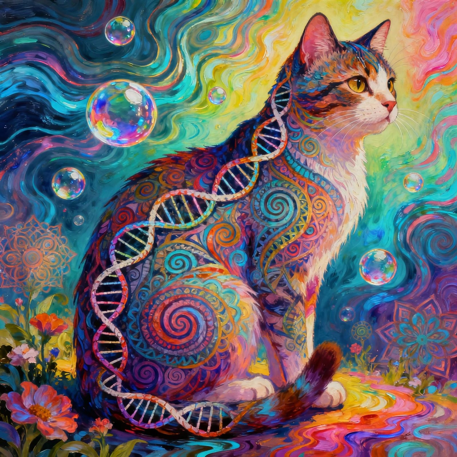 Psychedelic Cat Painting With Intricate Patterns And Double ...