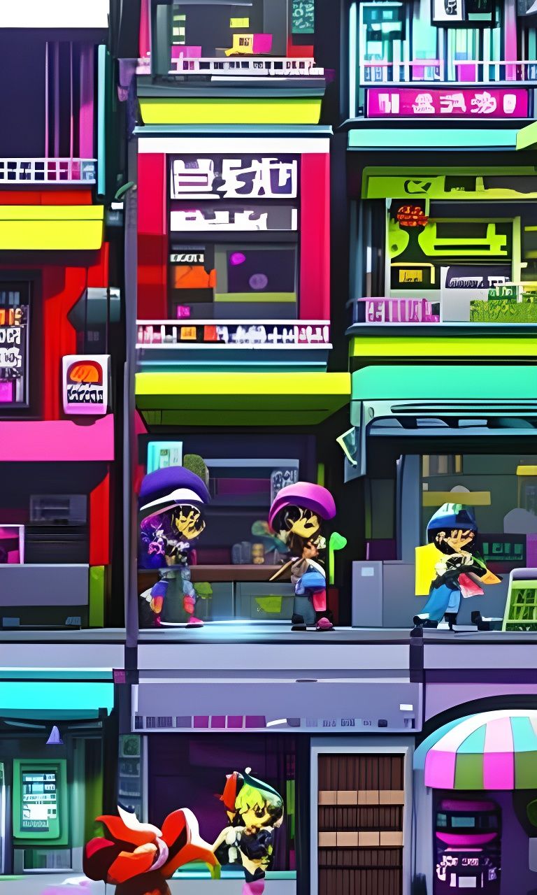 Colorful Splatoon Anime City Life Concept Art