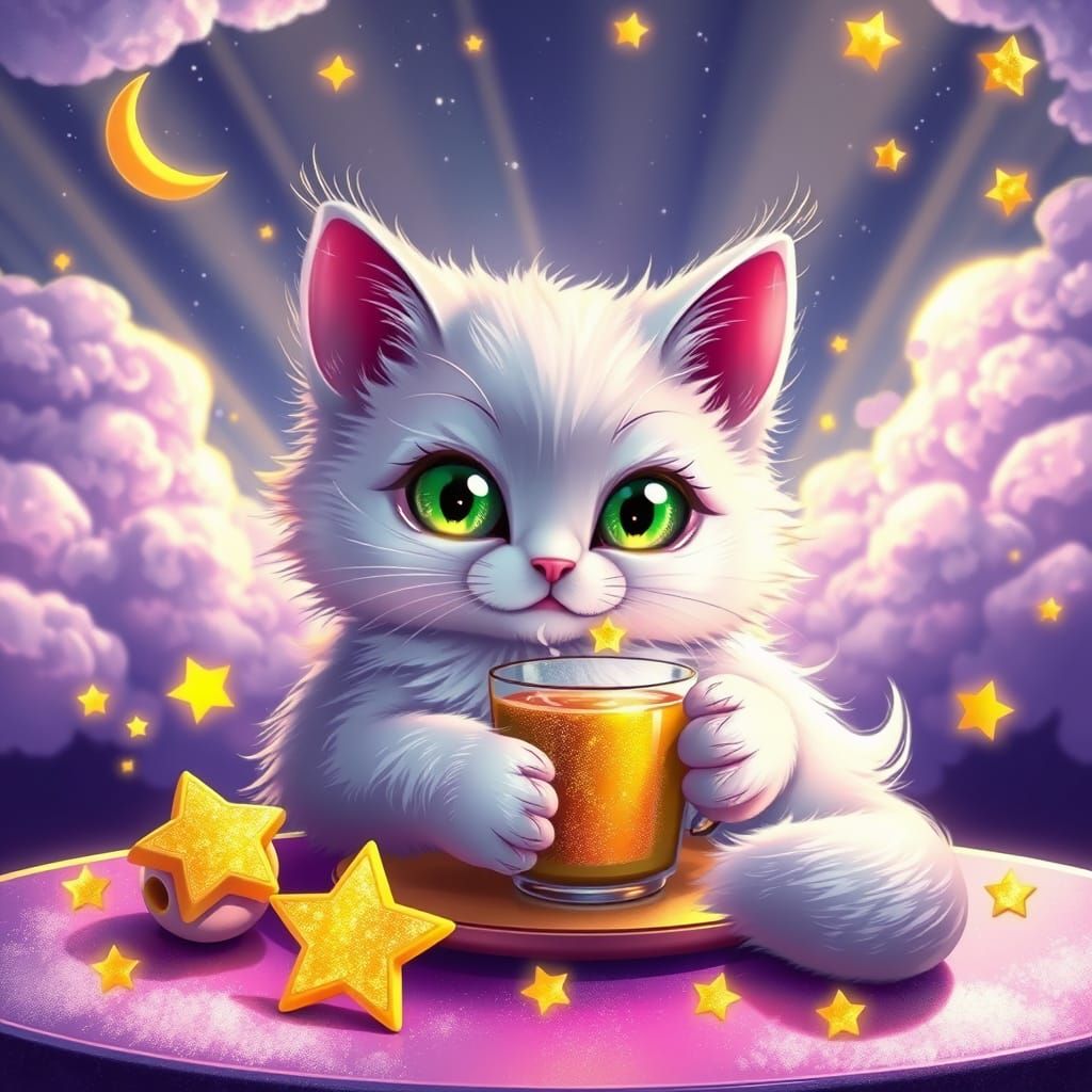 Cute Cat Sipping Tea in Hyperrealistic Style