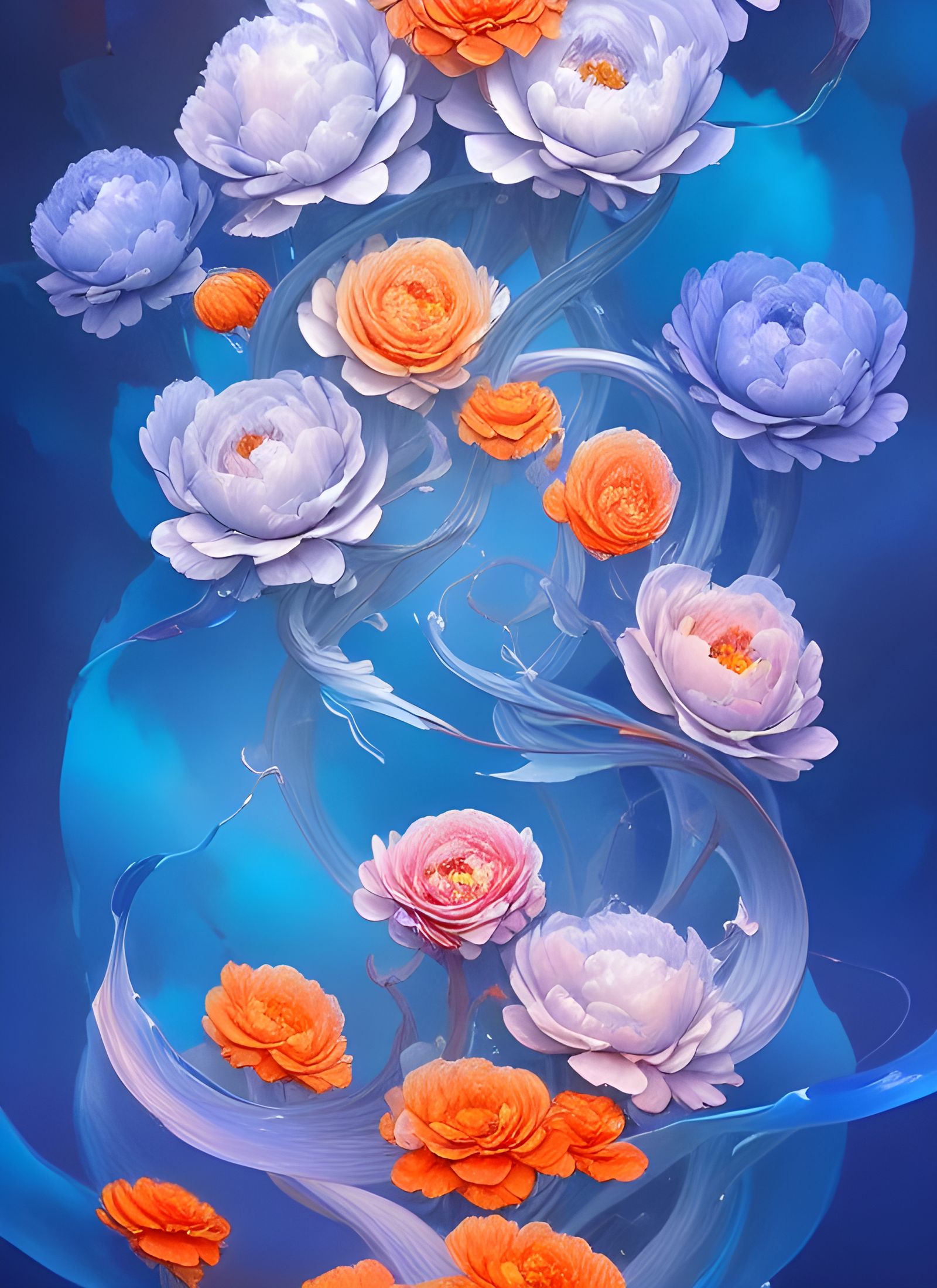 Duotone Peony Petals in Transparent Ink Style