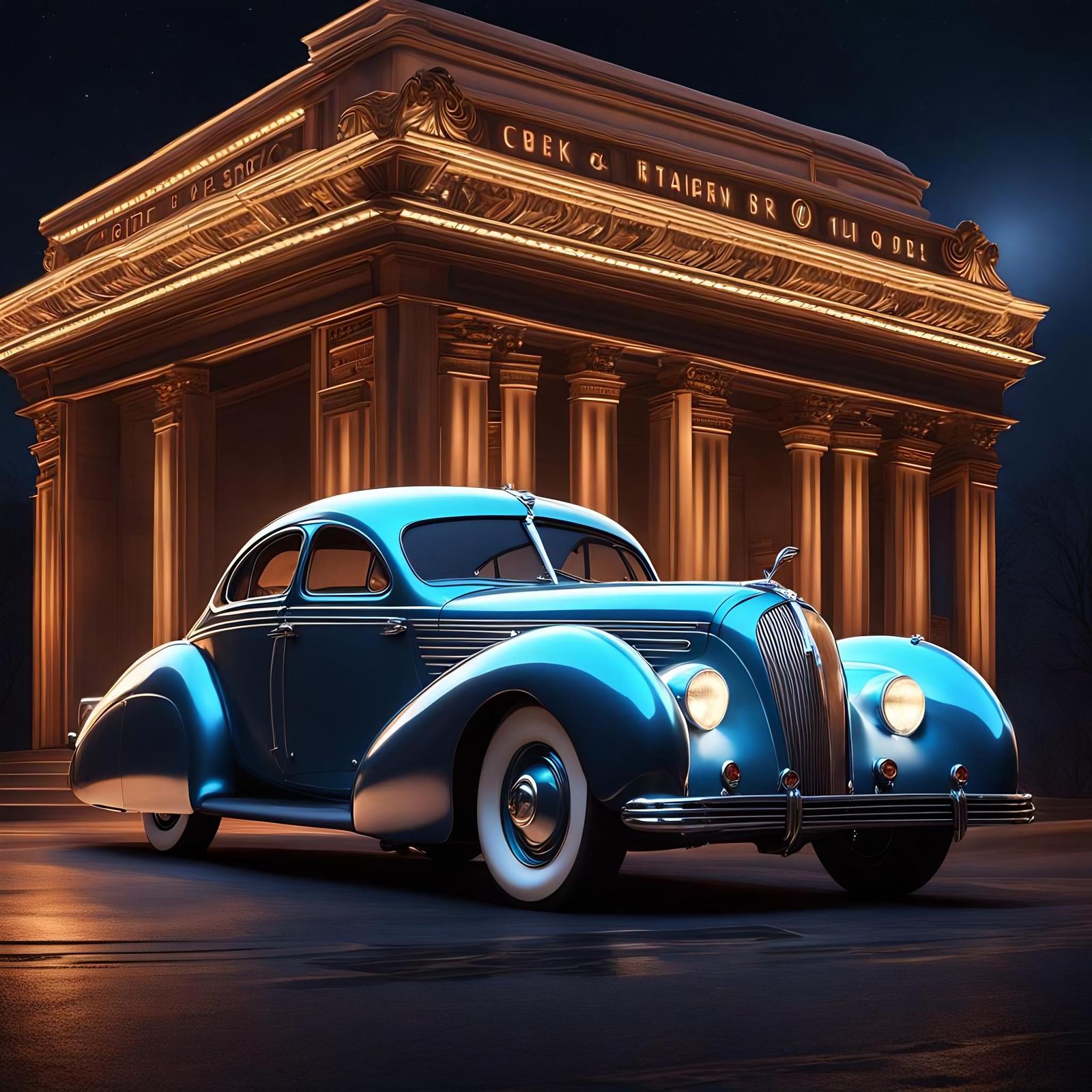 Art Deco Fastback Car at the Opera, 1938