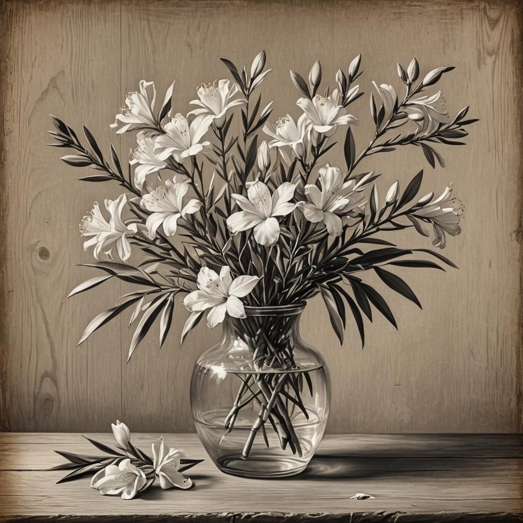 Oleander Branch Pencil Sketch on Paper