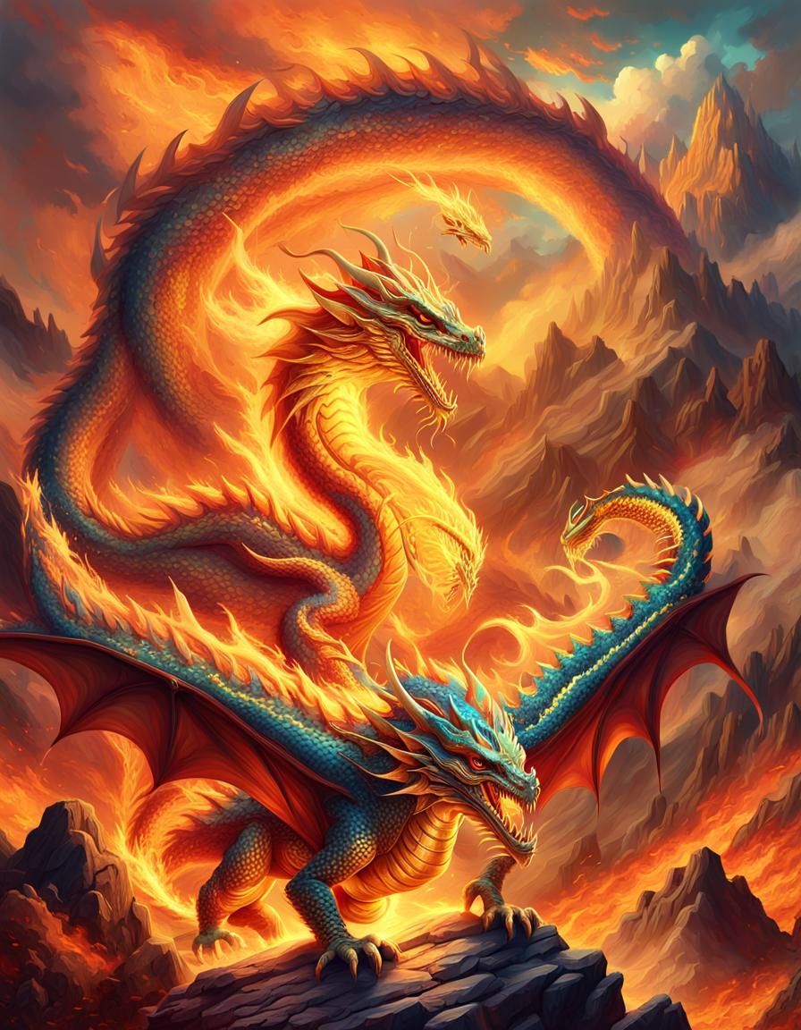 Dragon's Fiery Breath in Baroque Style