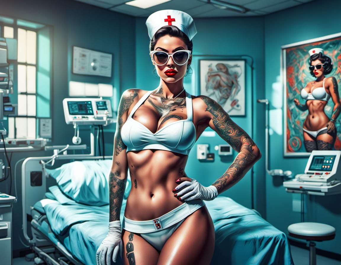 Retro-Futuristic Pin-Up Nurse in Graphic Novel Style