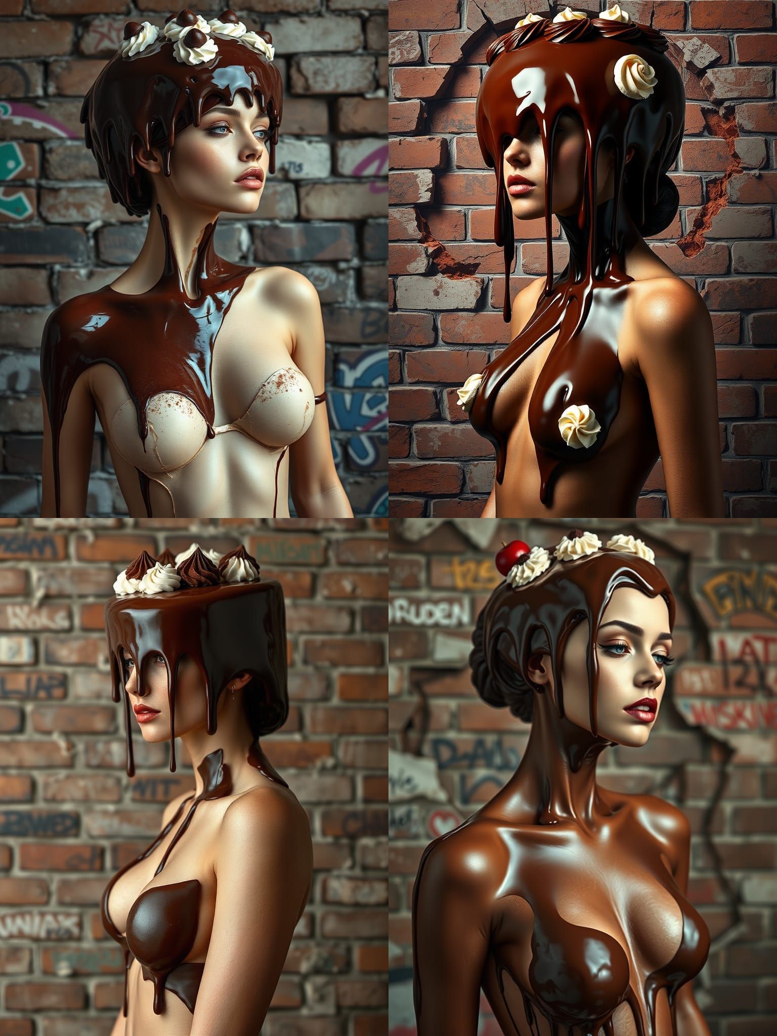 Surreal Fusion: Woman Merged with Chocolate Cake