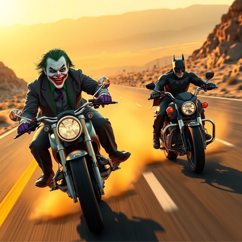 The Joker Speeds Away on Motorcycle in a Desperate Pursuit o...