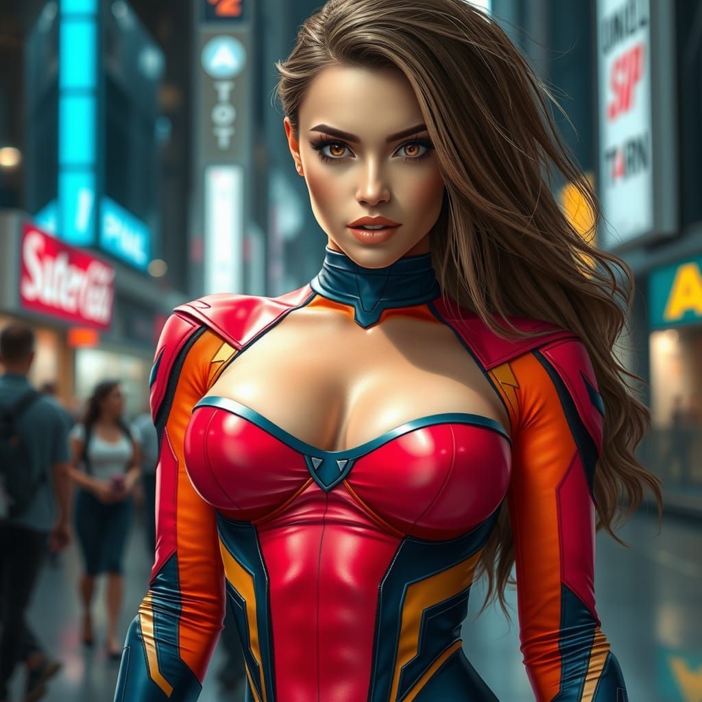 Fit Superhero in Cityscape, Comic Book Style