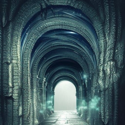 Epic Dark Blue Tunnel: Digital Matte Painting