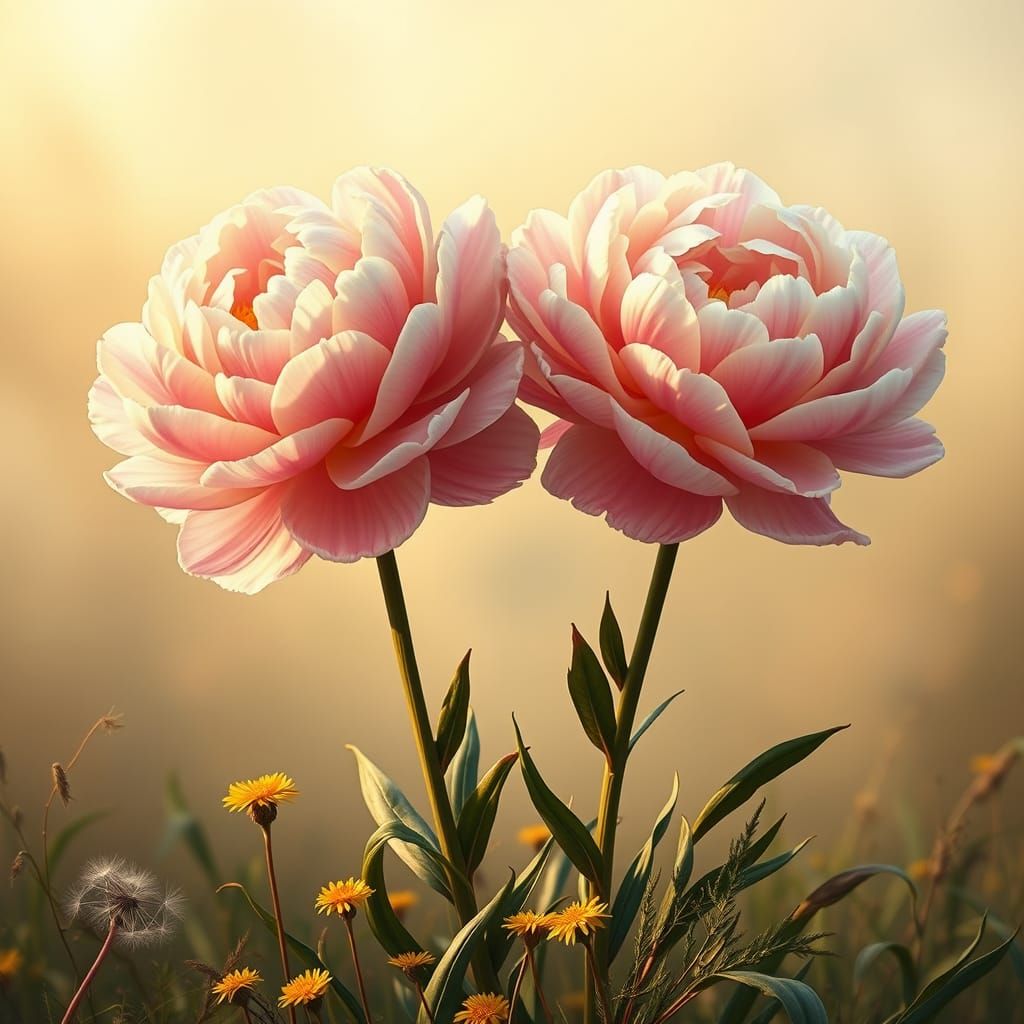 Romantic Pink and White Peonies in a Whimsical Garden
