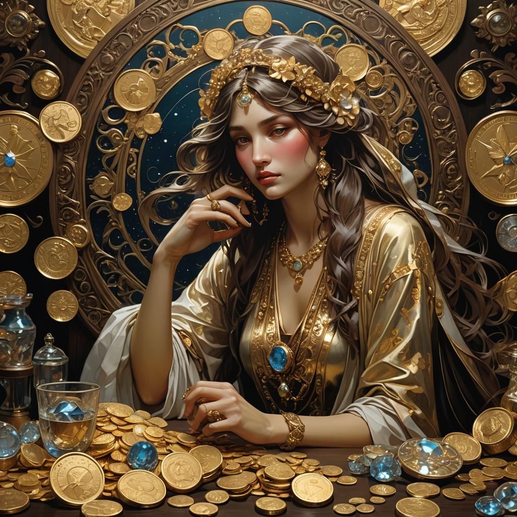 Gold Coins and Diamonds Spill from Sack