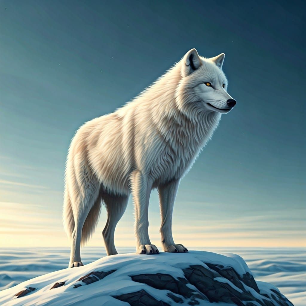 Majestic Arctic Wolf Stands atop Icy Ridge