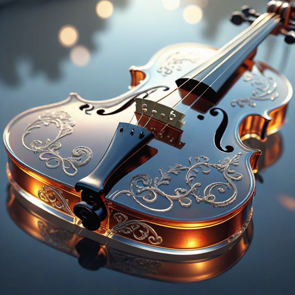 Hyper-Realistic Glass Violin in Close-Up