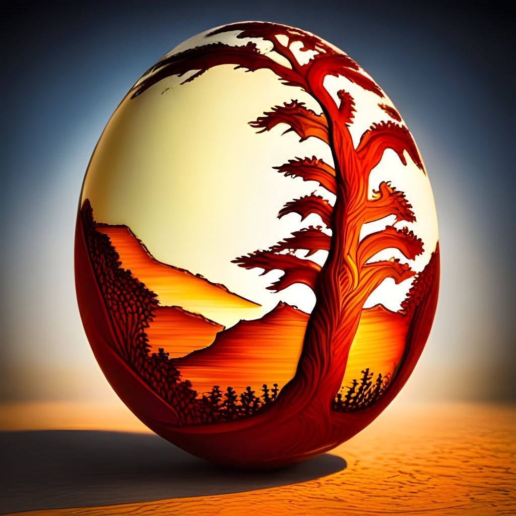 Vibrant Kalti Paarti Egg Carving with Safari Background