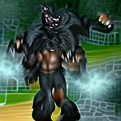 Ferocious Black Werewolf Roaring in Full View