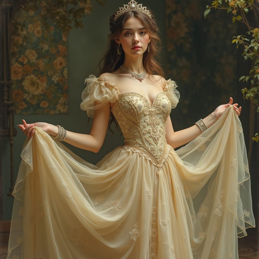 Regally Dressed Princess in Elegant Gown with Intricate Embr...