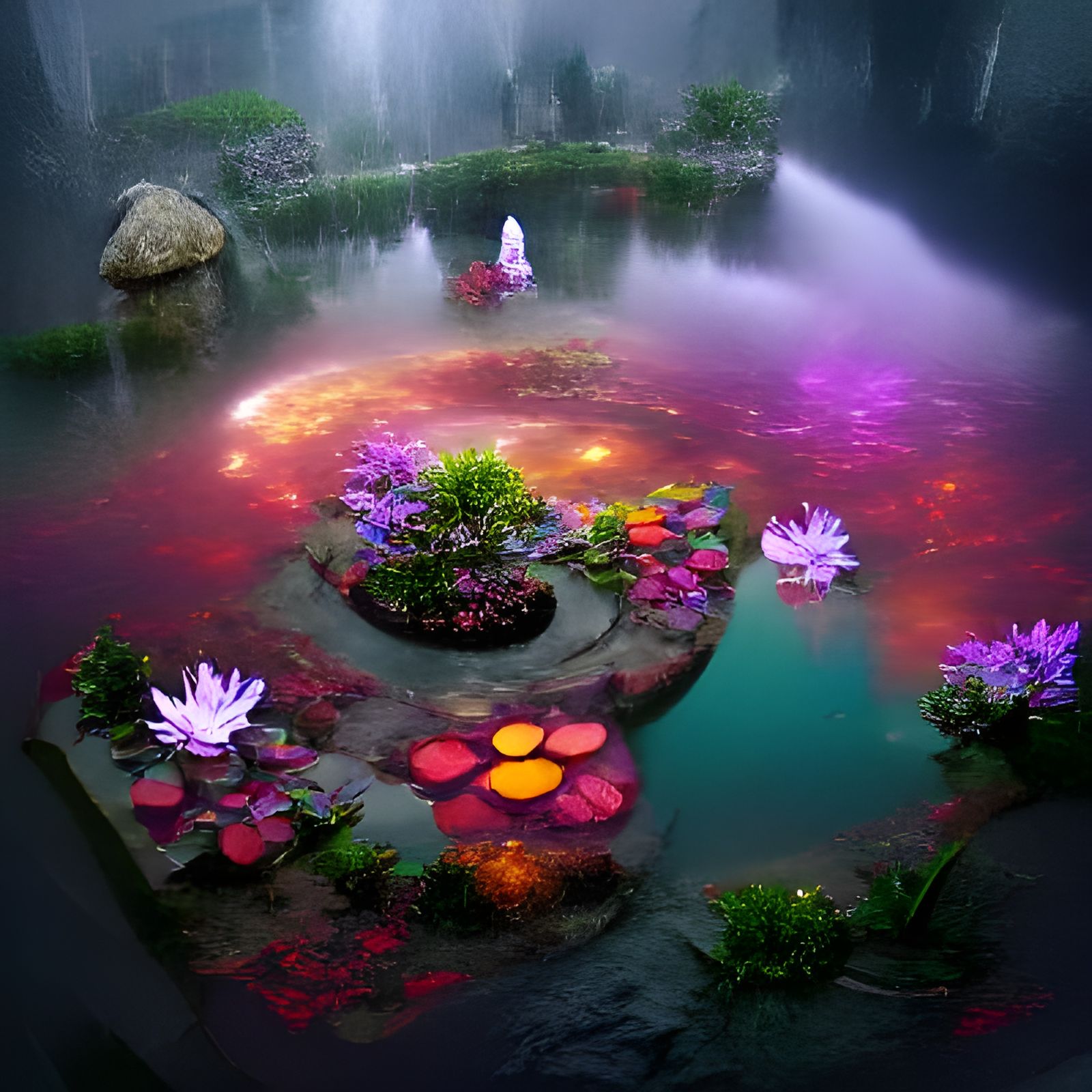 Mystical Garden: A Tranquil Flower Pond