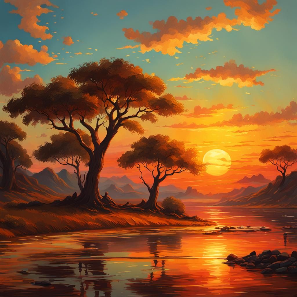 Vintage Sunset Oil Painting in 8k Resolution