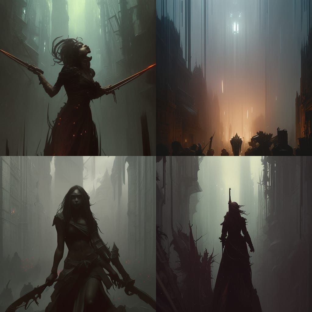 Dark Fantasy Concept Art in Purple and Yellow