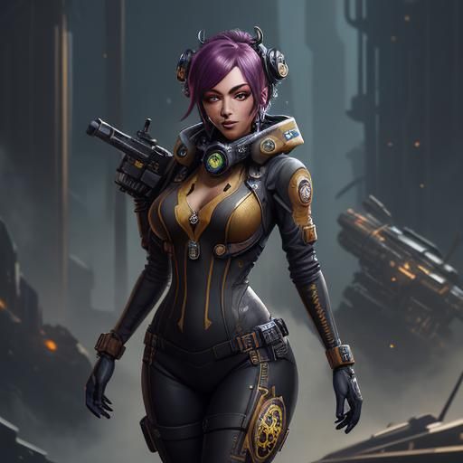 Steampunk Hazmat Girl: Detailed Matte Painting