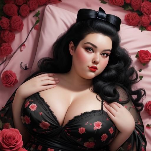 1950s Pin-Up Girl on Roses in Hyperrealistic Style